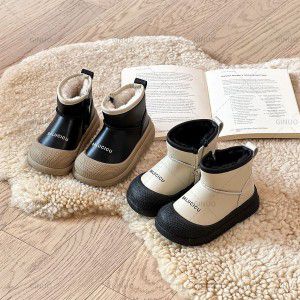 Girls' snow boots winter new style boys' short boots with plush and thick baby boots soft sole