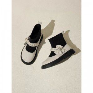 Girls and children, black leather shoes with soft soles, little girls, Martin boots, princess socks, boots