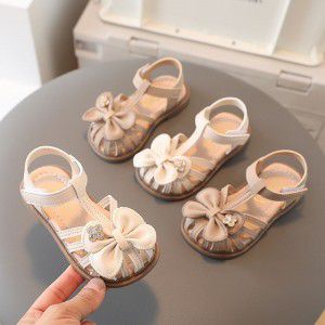 Girl baby sandals, baby walking shoes, 1-2 year old children's princess shoes, soft soled girl's toe bag, little leather shoes, summer