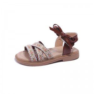Girls' sandals, children's shoes, princess shoes, Korean version butterfly bow, cow tendon flat bottom children's beach shoes