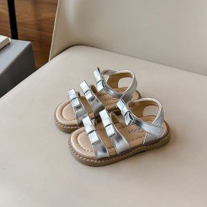 Girls' Sandals Korean Version Little Girls' Bow Princess Shoes Open toed Western Style Soft Bottom Beach Shoes