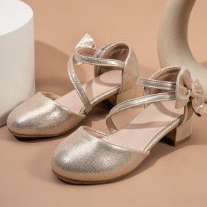 Bow sandals, girls' princess shoes, children's high heels, student hosting performance, little girl dress shoes
