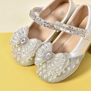 Girl's shoes, children's princess's little leather shoes, baby's crystal sparkling rhinestone single shoes