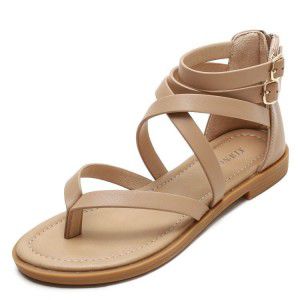 Roman striped cross sandals for women, flat bottomed, simple, low heeled, retro and versatile women's shoes